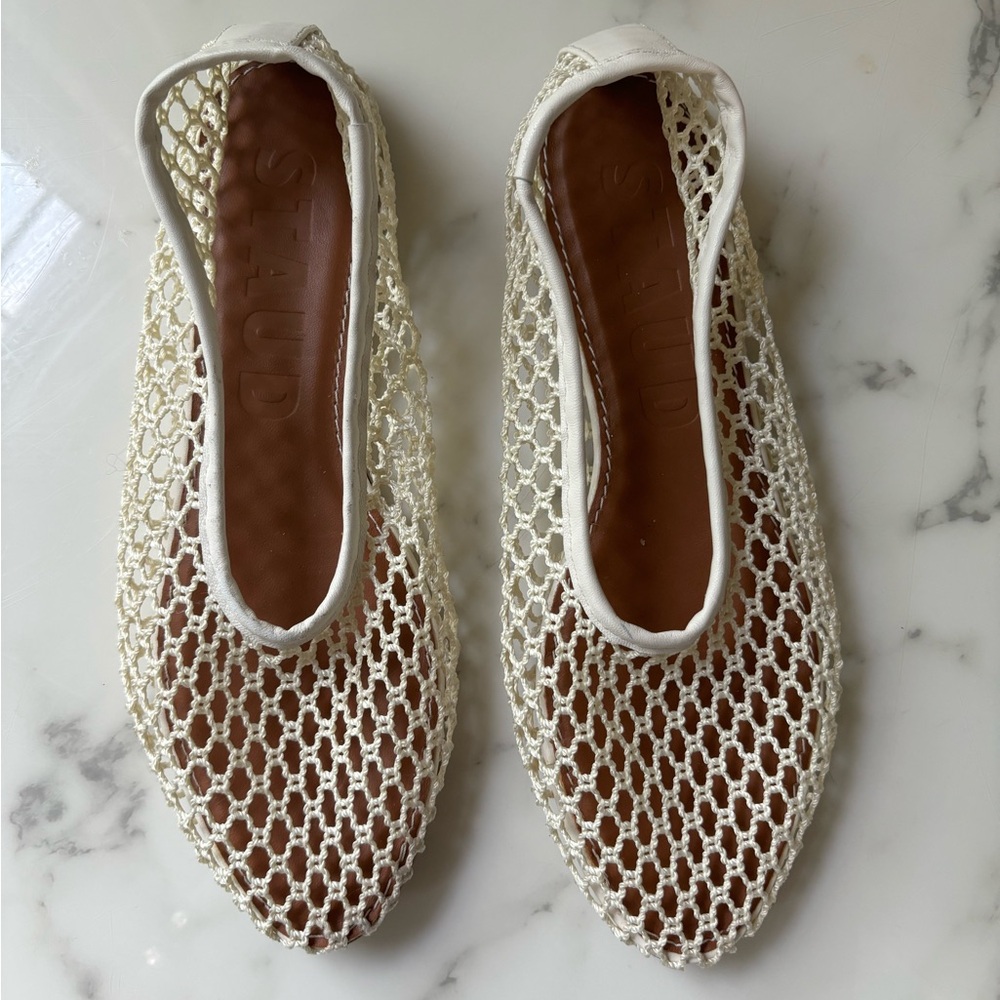 STAUD Alba Cream Mesh Ballet Flats